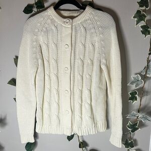 Cable Knit Button-Up Sweater - Cream
